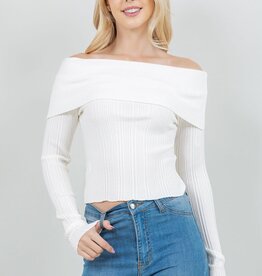 Miss Bliss Foldover Off-the-shoulder Sweater Top- Ivory