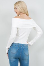 Miss Bliss Dream Foldover Off-the-shoulder Sweater Top- Ivory