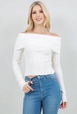 Miss Bliss Dream Foldover Off-the-shoulder Sweater Top- Ivory