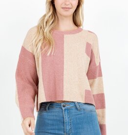 Miss Bliss Rose Abstract Colour Block Knit Sweater