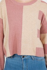 Miss Bliss Dream Abstract Colorblock Knit Sweater- Rose