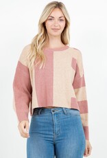 Miss Bliss Dream Abstract Colorblock Knit Sweater- Rose