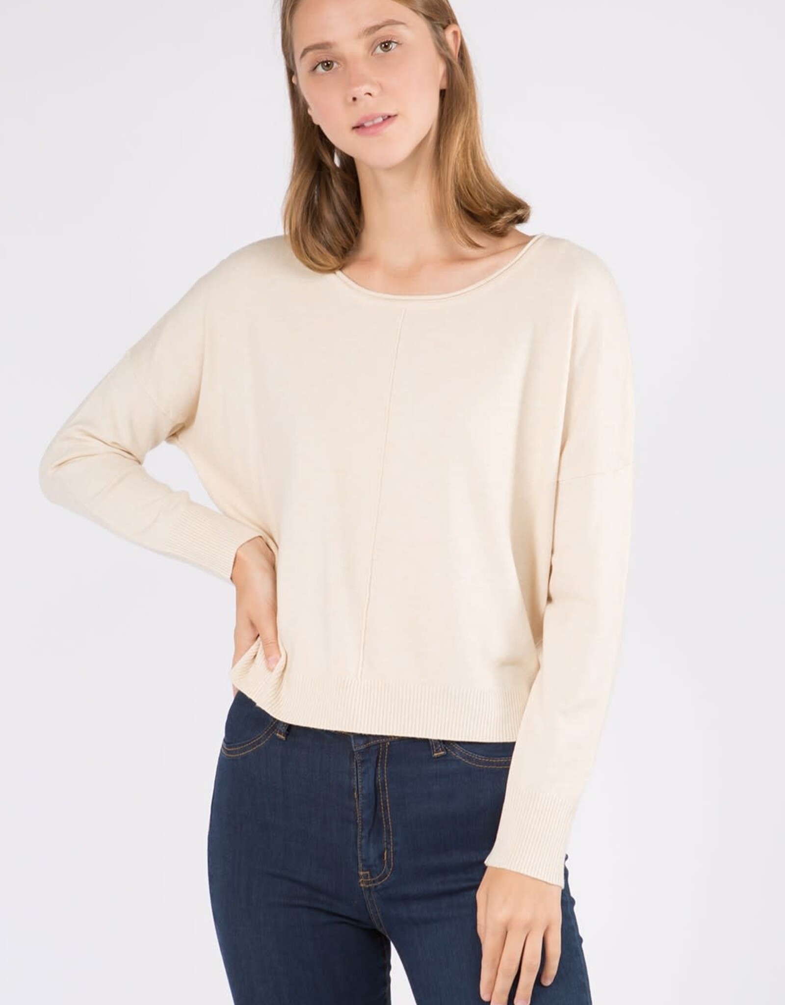 Miss Bliss Dream Front seam Round Neck Pullover- Heather Oatmeal