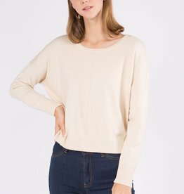 Miss Bliss Front seam R Neck Pullover- Heather Oatmeal