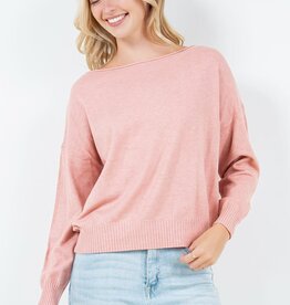Miss Bliss Boatneck Pullover Sweater- Antique Pink