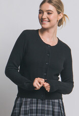 Miss Bliss LT Crew Neck Button Up Cardigan-Black