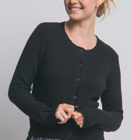 Miss Bliss Crew Neck Button Up Cardigan-Black