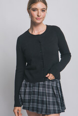 Miss Bliss LT Crew Neck Button Up Cardigan-Black