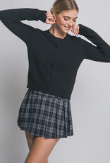 Miss Bliss LT Crew Neck Button Up Cardigan-Black