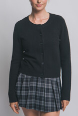 Miss Bliss LT Crew Neck Button Up Cardigan-Black