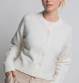 Miss Bliss Ivory Button Crew Neck Cardigan