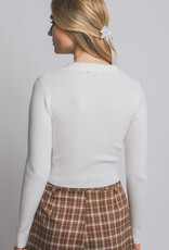 Miss Bliss LT Collared V-neck Sweater Top-White