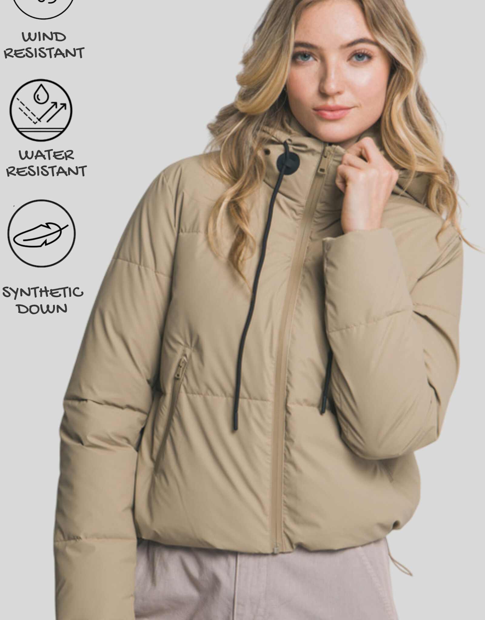 Miss Bliss LT Long Sleeve Padded Puffer Jacket-Khaki