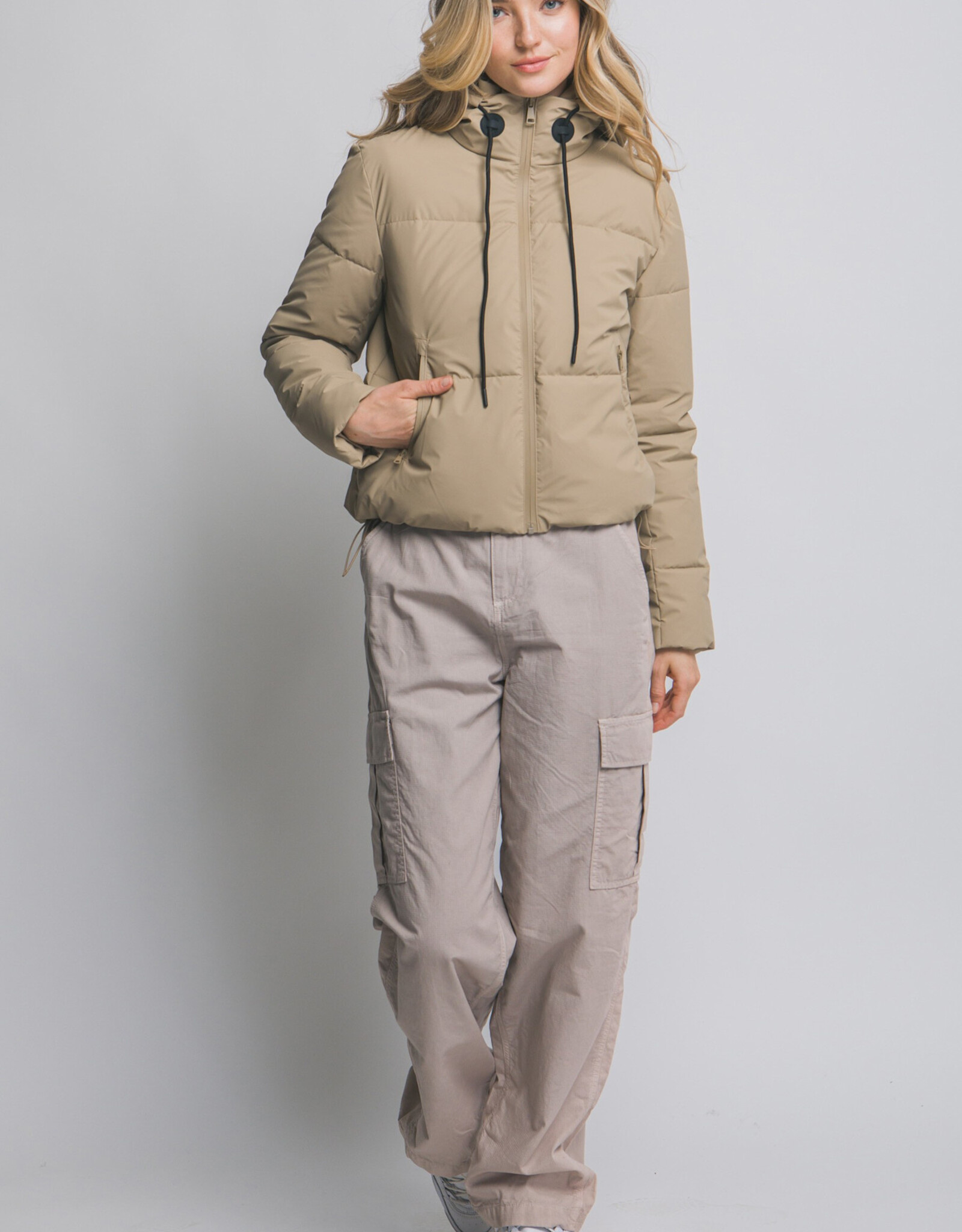 Miss Bliss LT Long Sleeve Padded Puffer Jacket-Khaki