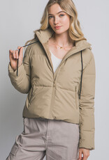 Miss Bliss LT Long Sleeve Padded Puffer Jacket-Khaki