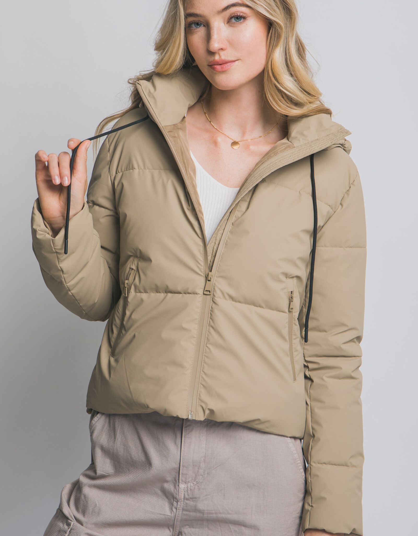 Miss Bliss LT Long Sleeve Padded Puffer Jacket-Khaki