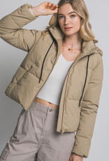 Miss Bliss LT Long Sleeve Padded Puffer Jacket-Khaki