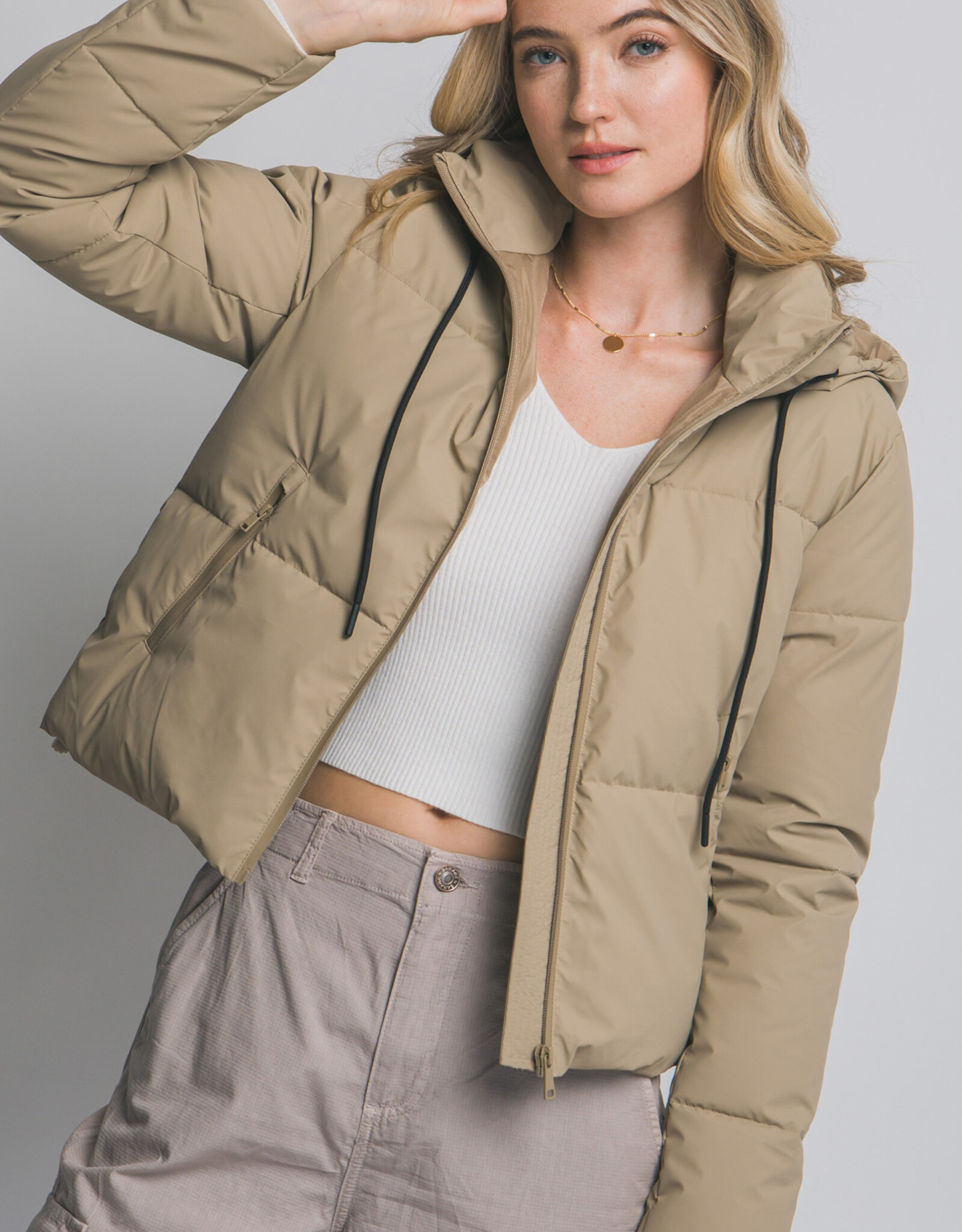Miss Bliss LT Long Sleeve Padded Puffer Jacket-Khaki