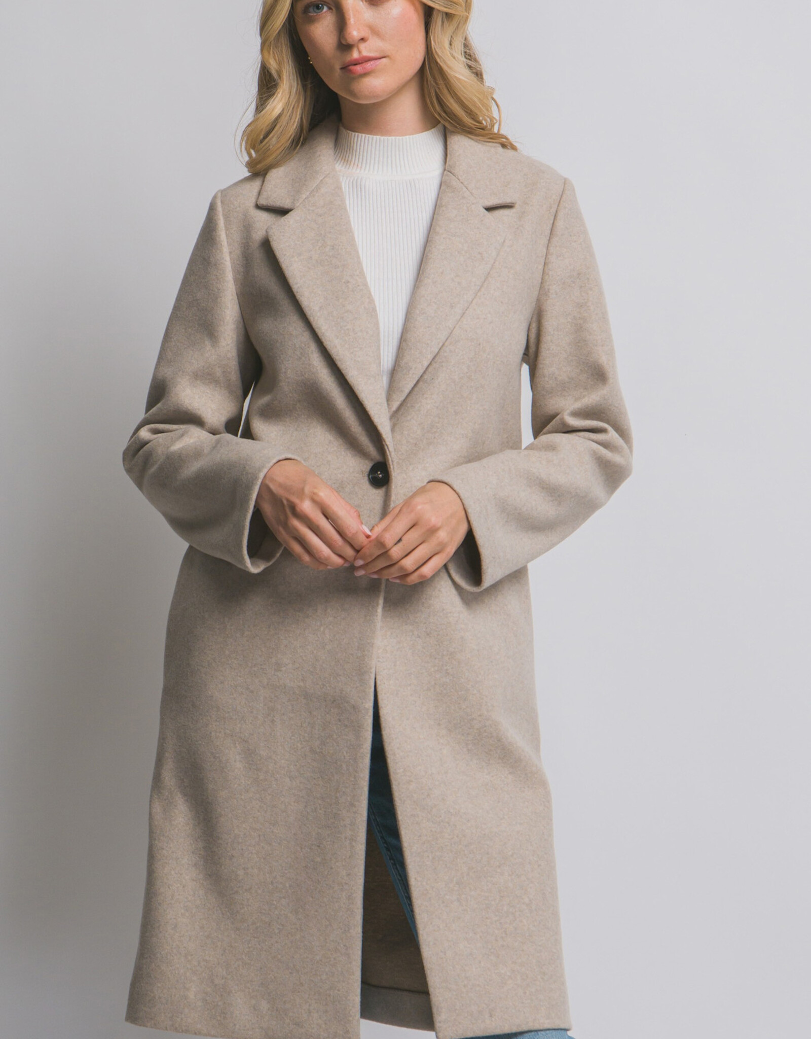 Miss Bliss LT Classic Single Breasted Long Coat-Oatmeal