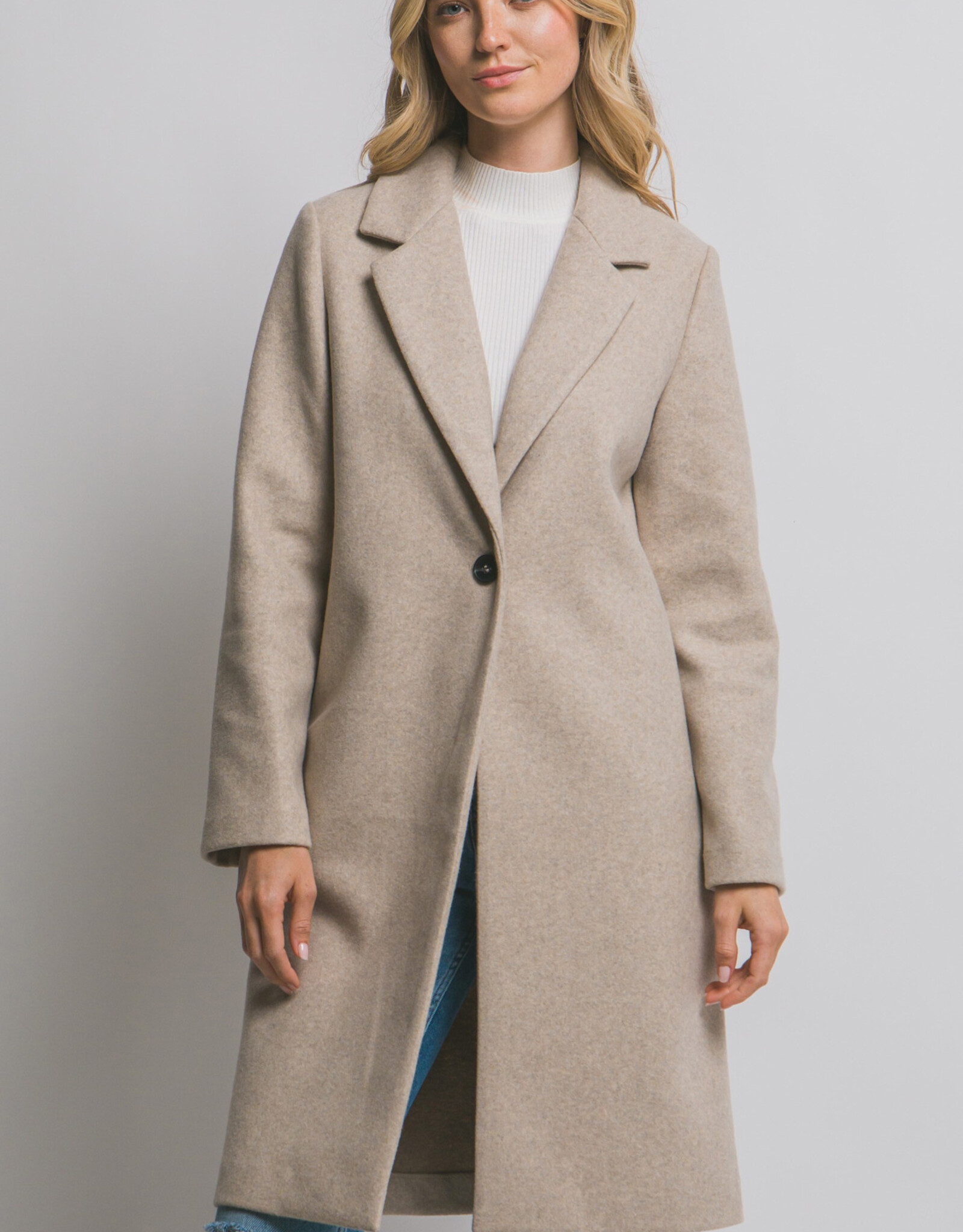 Miss Bliss LT Classic Single Breasted Long Coat-Oatmeal