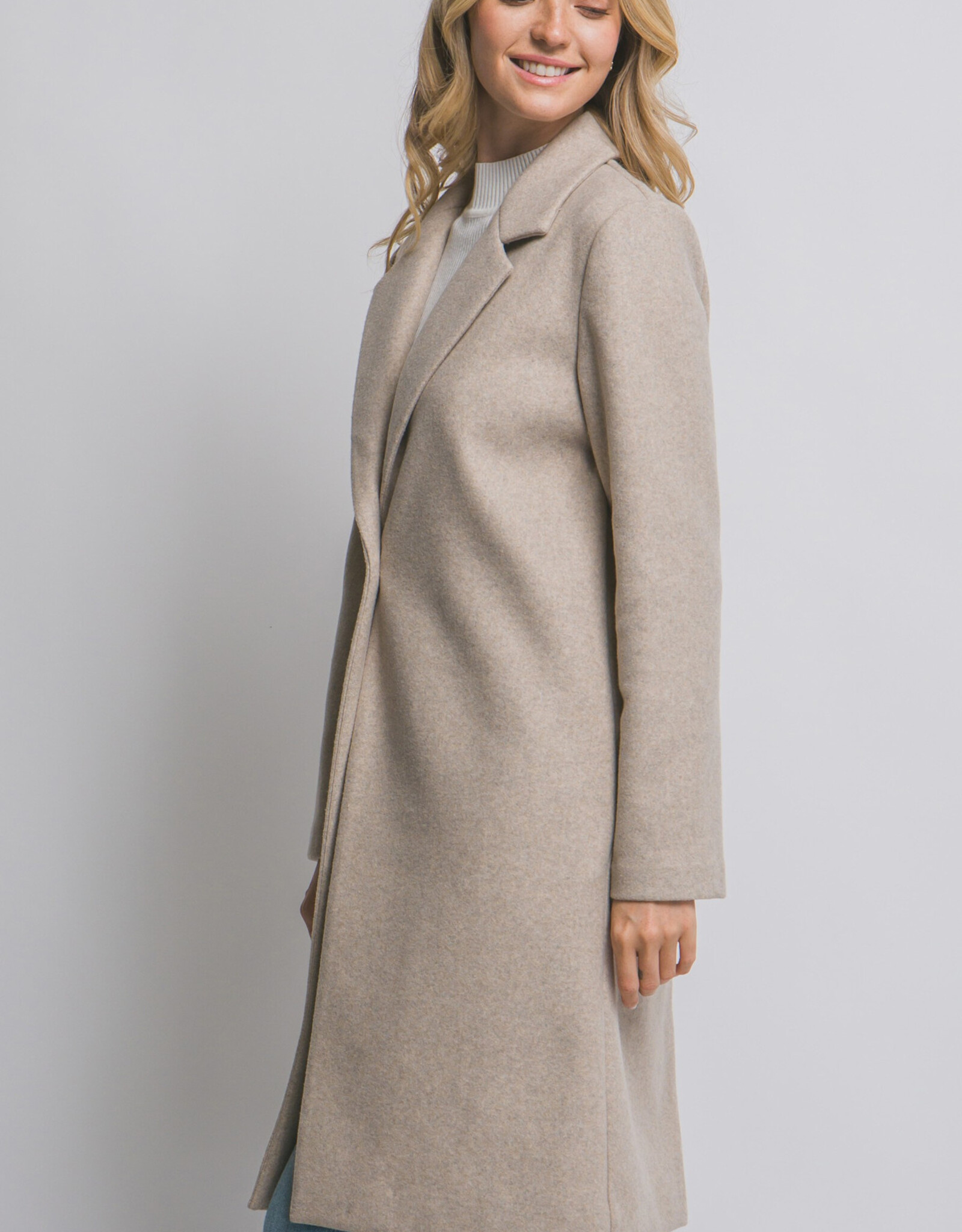 Miss Bliss LT Classic Single Breasted Long Coat-Oatmeal