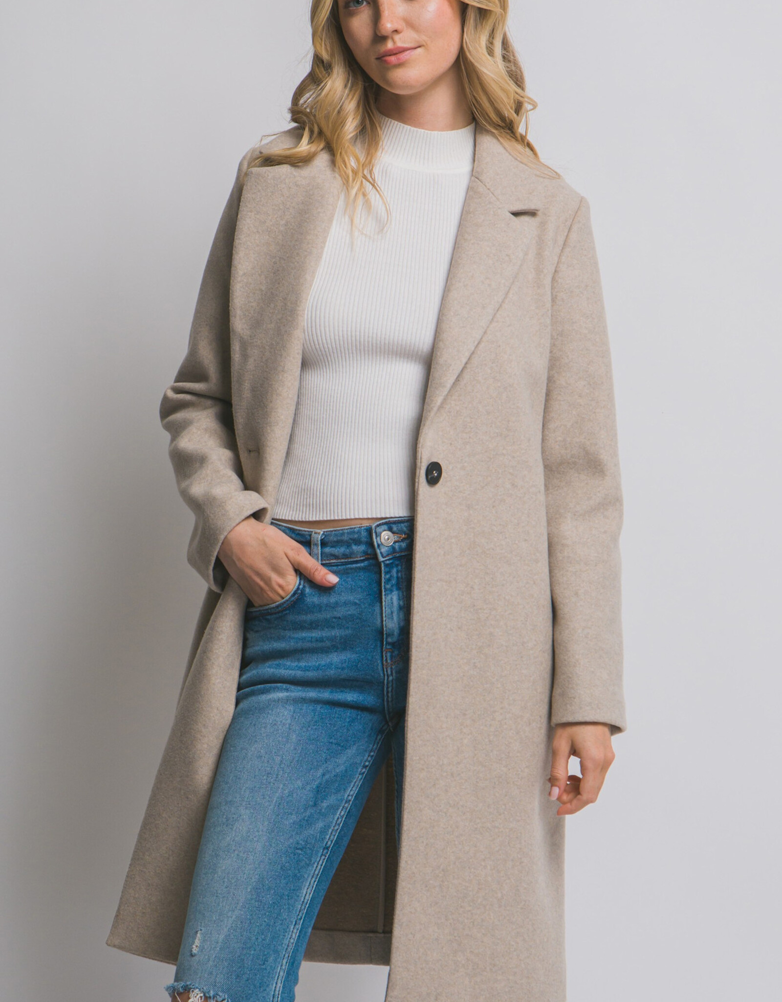 Miss Bliss LT Classic Single Breasted Long Coat-Oatmeal