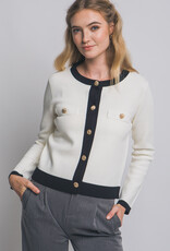 Miss Bliss LT Knitted Cardigan With Jewel Buttons-Ivory