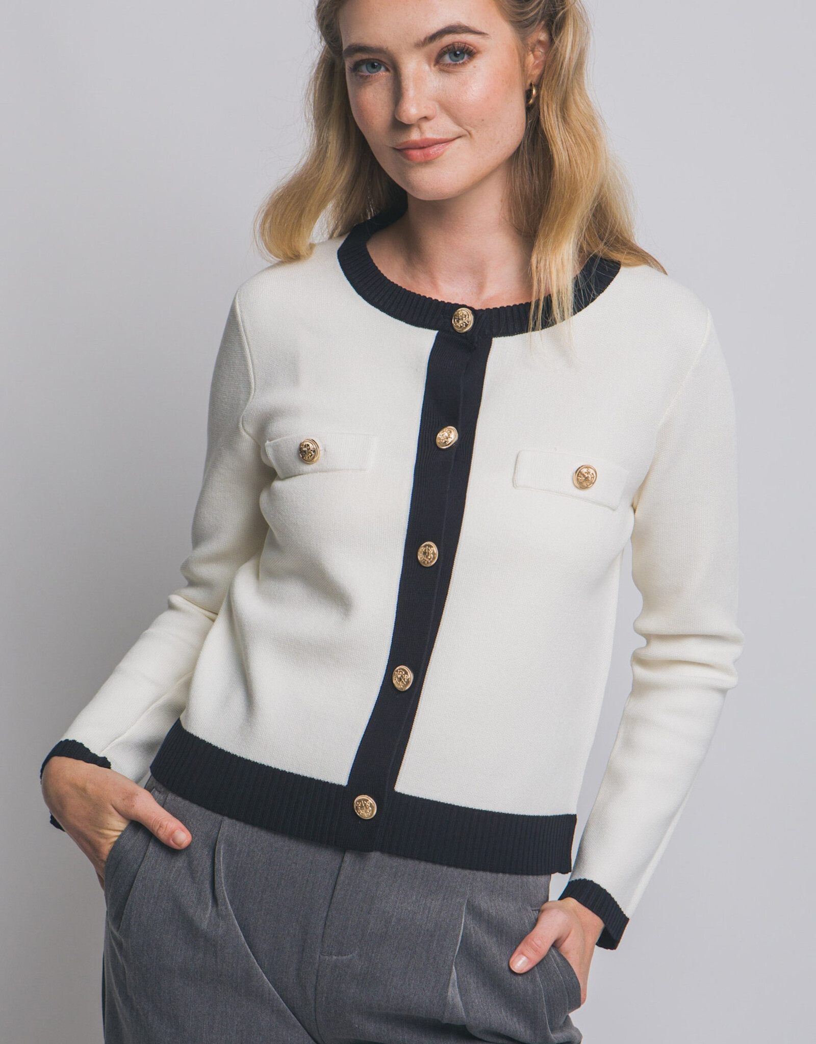 Miss Bliss LT Knitted Cardigan With Jewel Buttons-Ivory