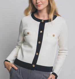 Miss Bliss Classy Contrast Cardi Ivory&Black
