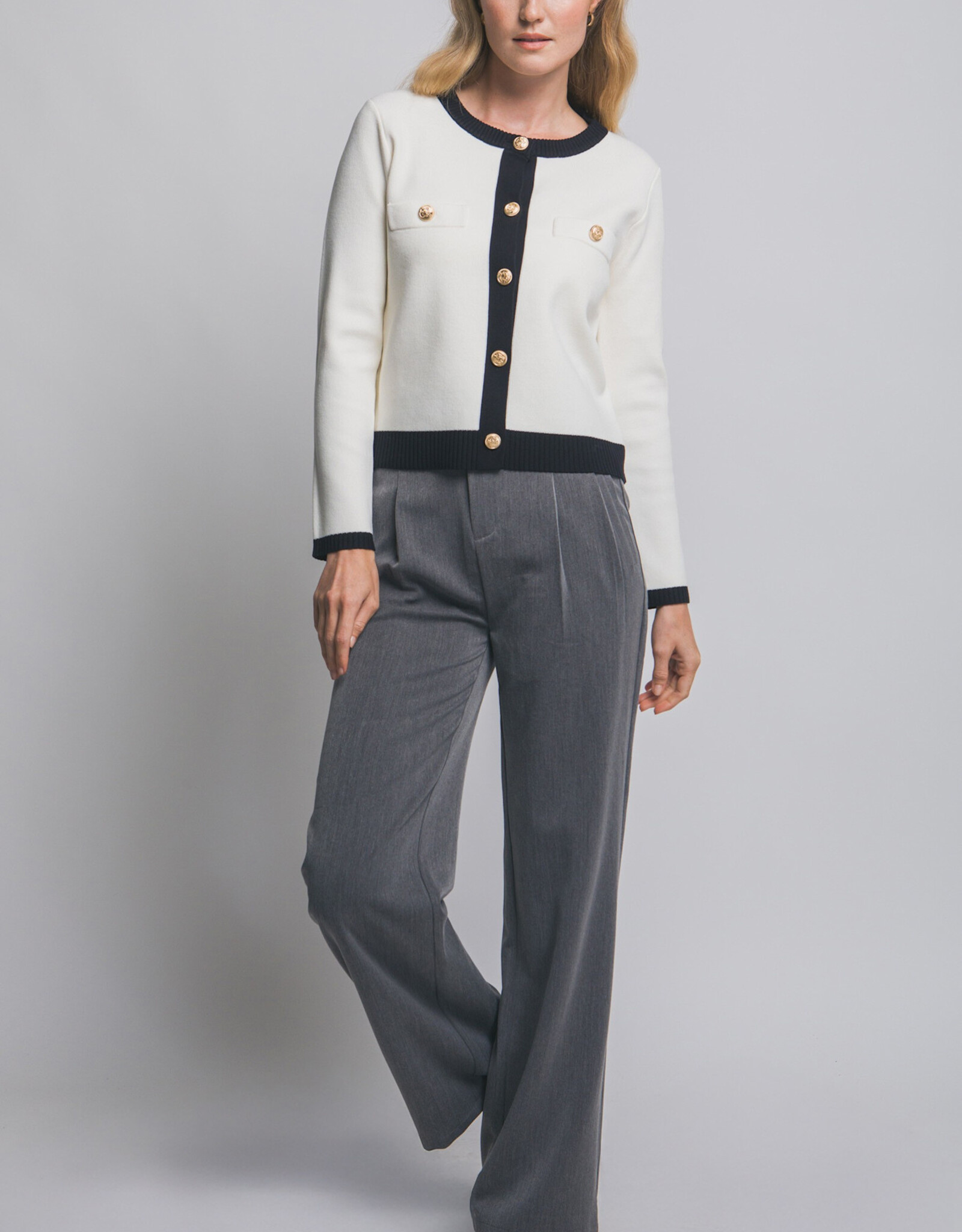 Miss Bliss LT Knitted Cardigan With Jewel Buttons-Ivory