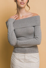 Miss Bliss LT Ribbed Fitted Off Shoulder Top-HGrey