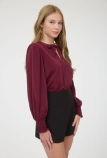 Miss Bliss M&E Necktie Long Sleeve With Smocked Cuff Top-Burgundy
