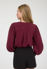 Miss Bliss M&E Necktie Long Sleeve With Smocked Cuff Top-Burgundy