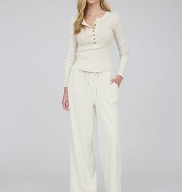 Miss Bliss Ribbed Henley Knit Top-Khaki