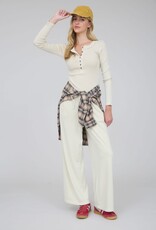 Miss Bliss Washed Long Sleeve Ribbed Henley Knit Top-Khaki