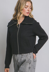 Miss Bliss Lt Knit Contrast Long Sleeve Jacket-Black