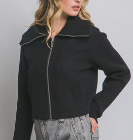 Miss Bliss Lt Knit Contrast Long Sleeve Jacket-Black