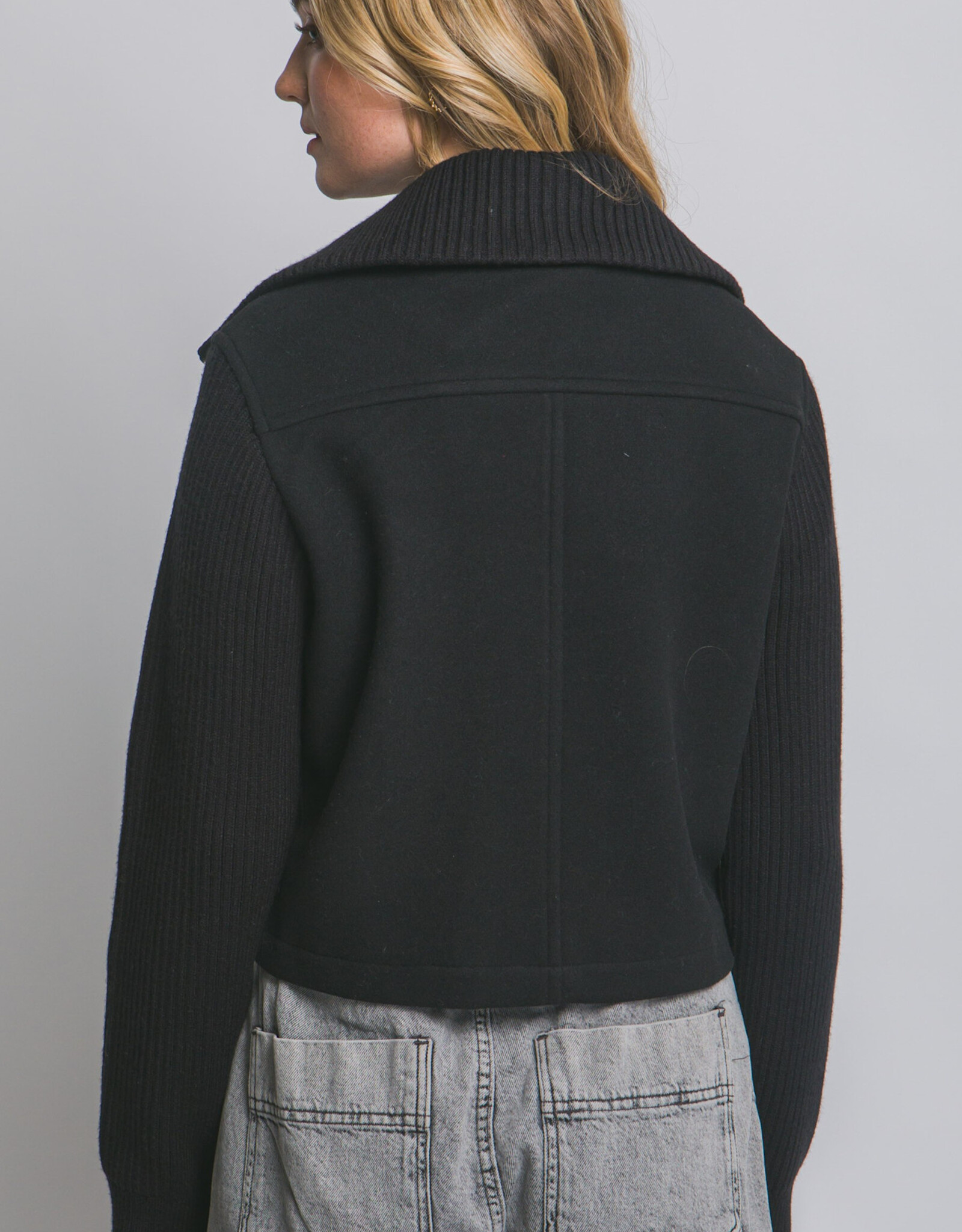 Miss Bliss Lt Knit Contrast Long Sleeve Jacket-Black