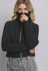 Miss Bliss Lt Knit Contrast Long Sleeve Jacket-Black