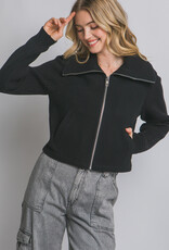 Miss Bliss Lt Knit Contrast Long Sleeve Jacket-Black
