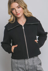 Miss Bliss Lt Knit Contrast Long Sleeve Jacket-Black
