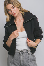 Miss Bliss Lt Knit Contrast Long Sleeve Jacket-Black