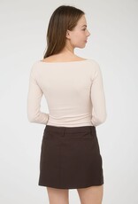 Miss Bliss Blu Boat Neck Long Sleeve Solid Knit Top-Lt Khaki