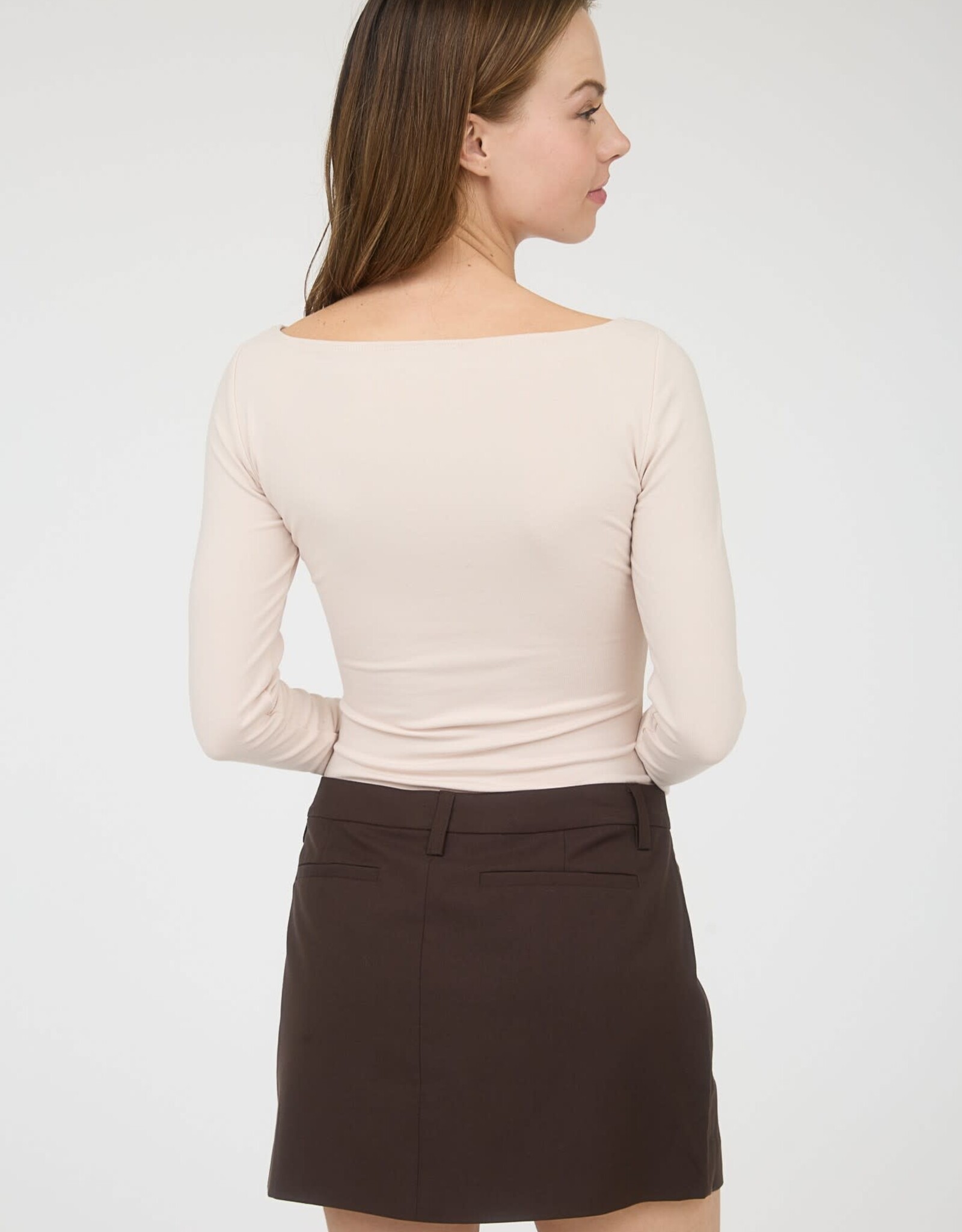 Miss Bliss Blu Boat Neck Long Sleeve Solid Knit Top-Lt Khaki