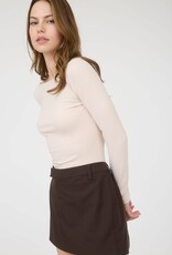 Miss Bliss Blu Boat Neck Long Sleeve Solid Knit Top-Lt Khaki