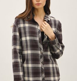Miss Bliss Cotton Khaki Plaid Flannel Button Down