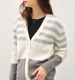 Miss Bliss Heather Grey Colour Block Striped Cardi