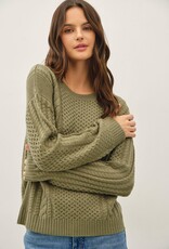 Miss Bliss BC Classic Cable Knit Crewneck Sweater-Spuce