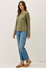 Miss Bliss BC Classic Cable Knit Crewneck Sweater-Spuce