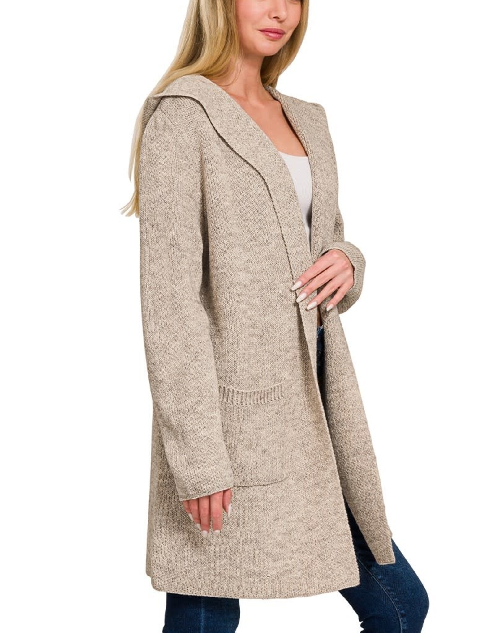 Miss Bliss Hooded Open Front Sweater Cardigan